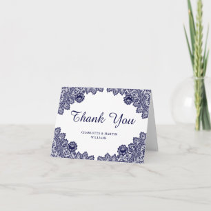 Carte De Remerciements Mariage floral bleu et blanc de la marine