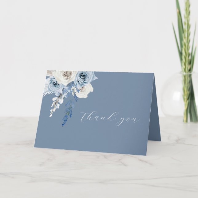 Carte De Remerciements Mariage floral bleu et blanc moderne (Devant)