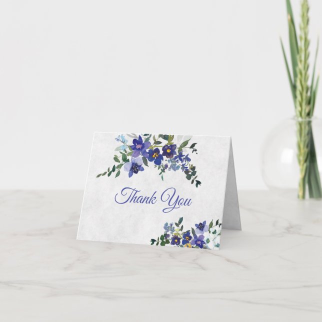Carte De Remerciements Mariage floral bleu et jaune (Devant)