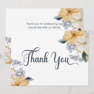 Carte De Remerciements Mariage floral bleu jaune et blanc