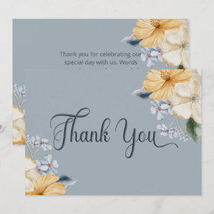 Carte De Remerciements Mariage floral bleu jaune et blanc
