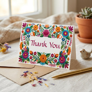 Carte De Remerciements Mariage Floral Broderie Colorée Fiesta Mexicaine