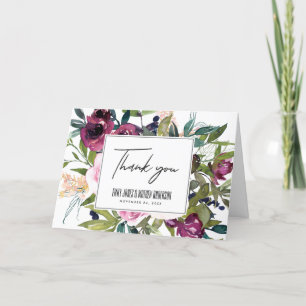 CARTE DE REMERCIEMENTS MARIAGE FLORAL BURGUNDY BRILLANT