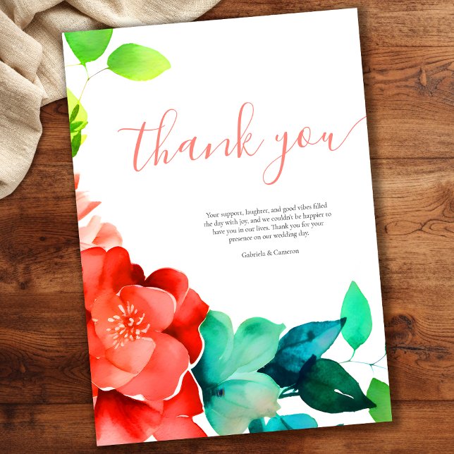 Carte De Remerciements Mariage floral d'aquarelle brillante (Créateur téléchargé)
