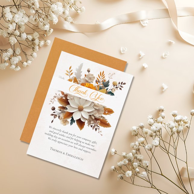 Carte De Remerciements Mariage floral d'automne du coucher du soleil (Créateur téléchargé)