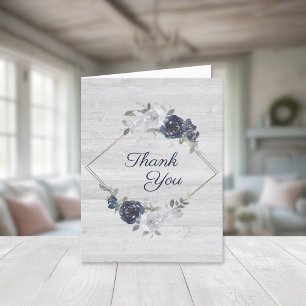 Carte De Remerciements Mariage floral de couleur d'eau d'argent bleu mari