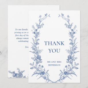 Carte De Remerciements Mariage Floral de Jardin Français Bleu Poussiéreux