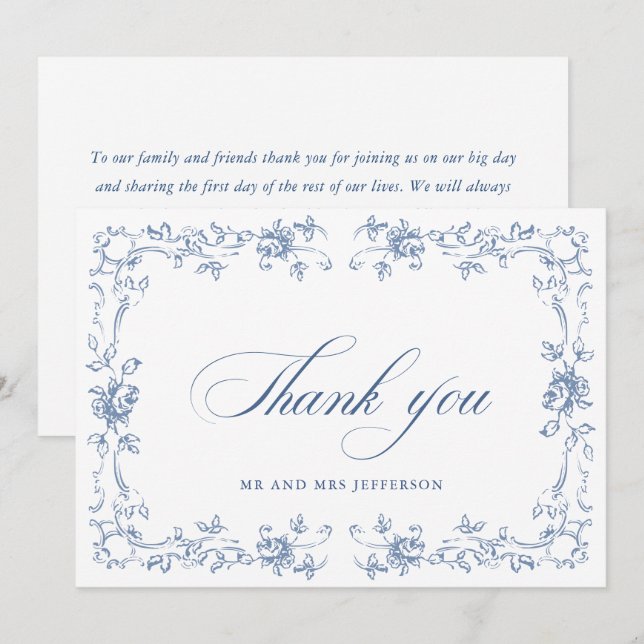 Carte De Remerciements Mariage Floral de la Renaissance (Devant / Derrière)