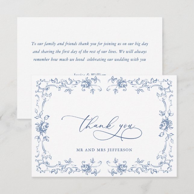 Carte De Remerciements Mariage Floral de la Renaissance (Devant / Derrière)
