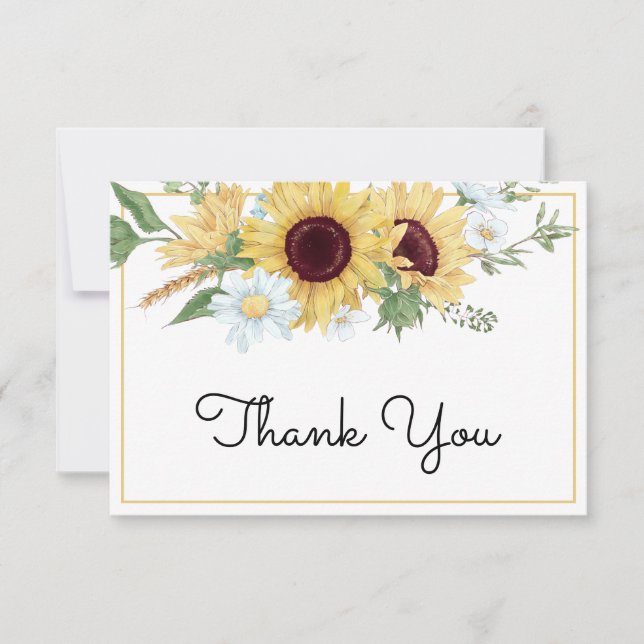 Carte de remerciements Mariage floral de tournesol (Devant)