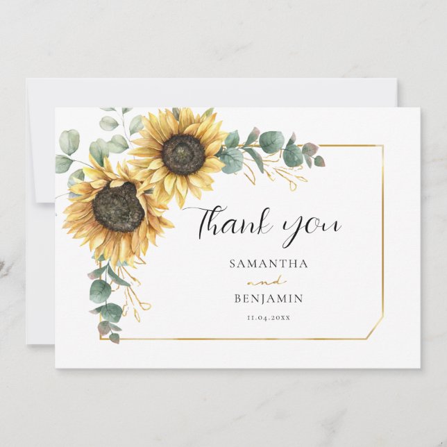 Carte De Remerciements Mariage floral de tournesol Eucalyptus (Devant)