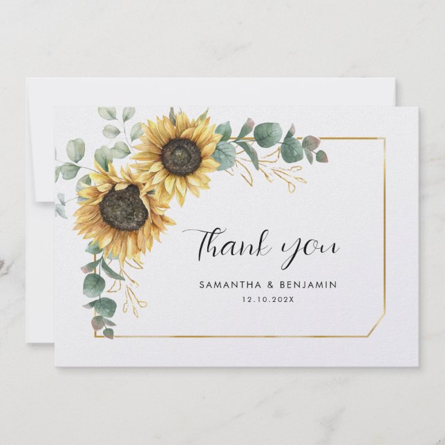 Carte De Remerciements Mariage floral de tournesol Eucalyptus (Devant)
