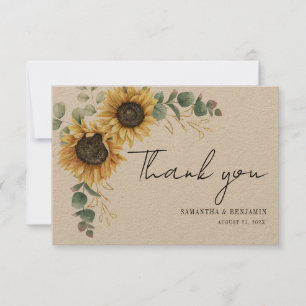 Carte De Remerciements Mariage floral de tournesol moderne