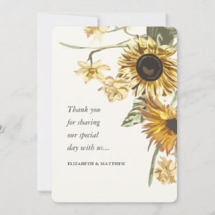 Carte De Remerciements Mariage floral de tournesol rustique