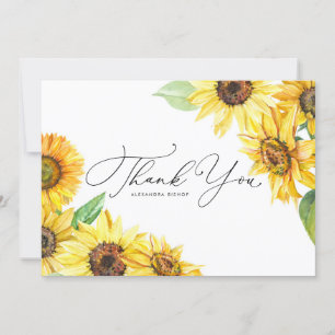 Carte De Remerciements Mariage floral de tournesols rustiques d'aquarelle