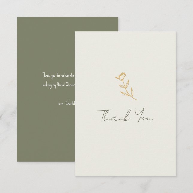 Carte De Remerciements Mariage Floral Dessiné à la Main Shower (Devant / Derrière)