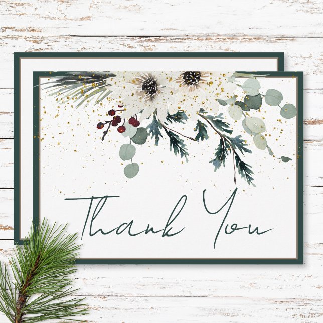 Carte De Remerciements Mariage Floral d'hiver des baies rustiques (Rustic Berries Winter Floral Wedding Thank You Card)
