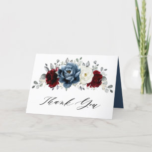 Carte De Remerciements Mariage floral d'ivoire blanc bleu ardoise 