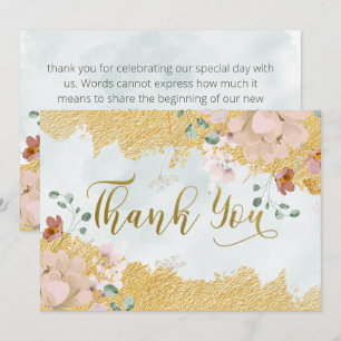 Carte De Remerciements Mariage floral en or trempé