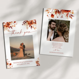 Carte De Remerciements Mariage Floral Fleur Brun Bordeaux Rouillé