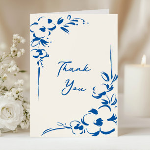 Carte De Remerciements Mariage Floral Jardin Campagne Bleu Français