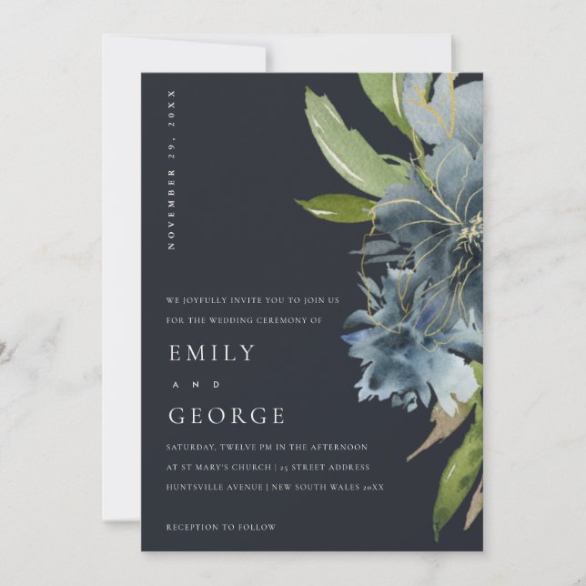 CARTE DE REMERCIEMENTS MARIAGE FLORAL MARITIME BLEU VERT (Devant)