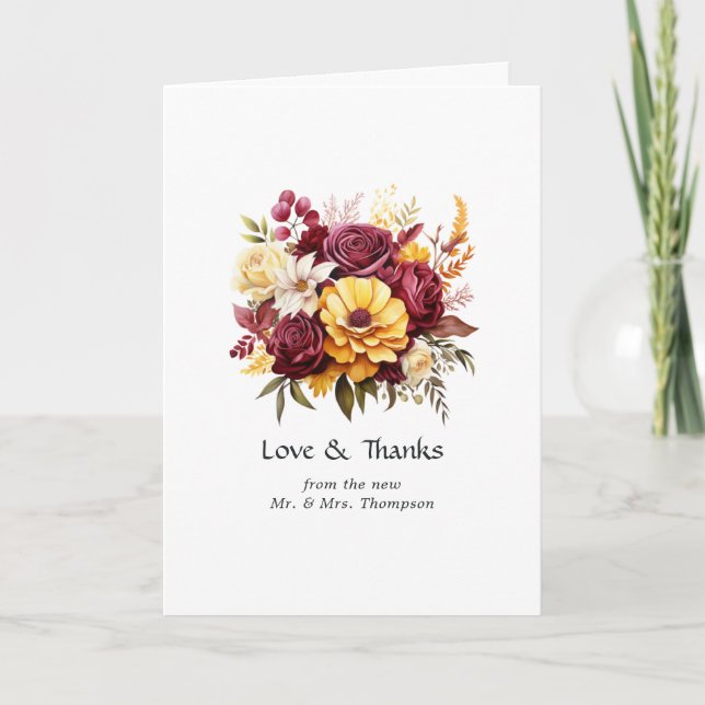 Carte De Remerciements Mariage floral marron et jaune (Devant)