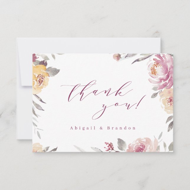 Carte De Remerciements Mariage floral mauve de jardin romantique (Devant)