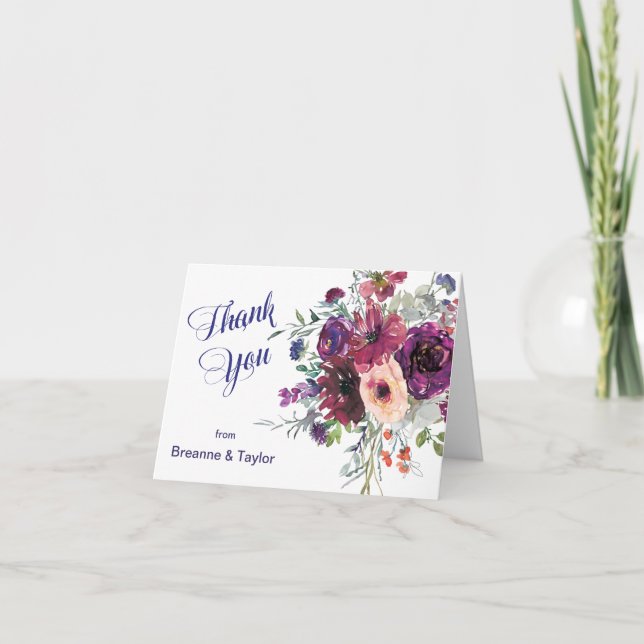 Carte De Remerciements Mariage Floral moderne (Devant)