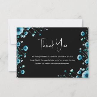 Carte De Remerciements Mariage floral noir et bleu inspiré de l'océan