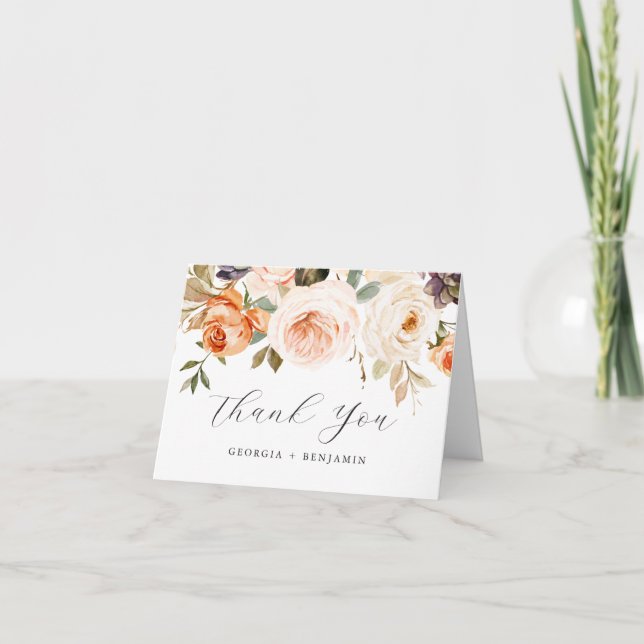 Carte de remerciements Mariage Floral Orange Autom (Devant)