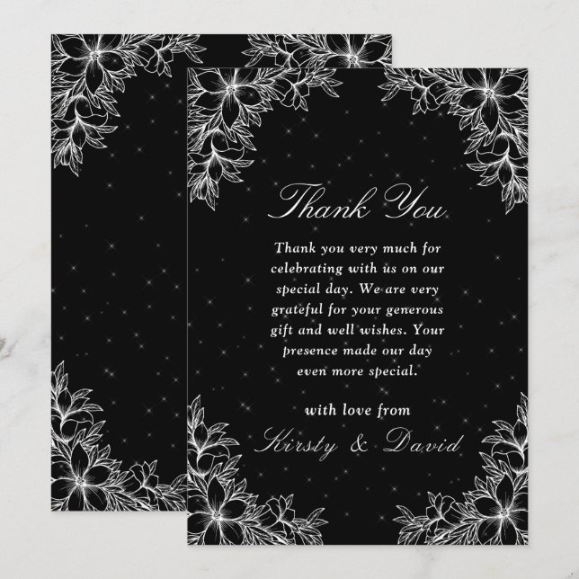 Carte De Remerciements Mariage Floral Orné Blanc (Devant / Derrière)