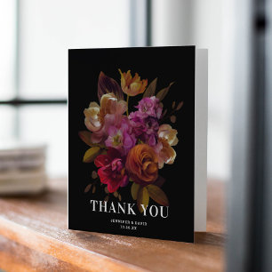 Carte De Remerciements Mariage floral peint moderne foncé et moody