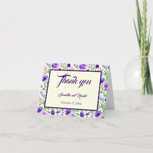 Carte De Remerciements Mariage floral pourpre et vert
