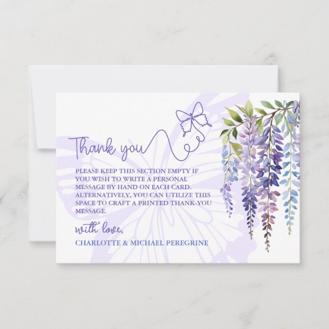 Carte De Remerciements Mariage floral romantique Lilac Wisteria & Butterf (Devant)