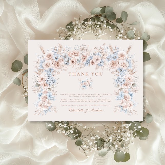 Carte De Remerciements Mariage floral rose et bleu (Créateur téléchargé)