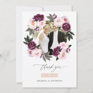 Carte De Remerciements Mariage floral rose et velours profond