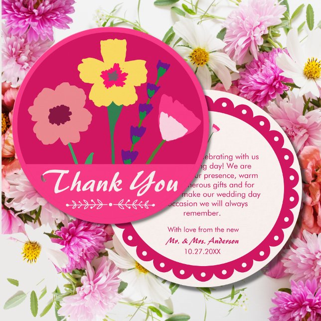 Carte De Remerciements Mariage floral rose gras et brillant Fuchsia (Créateur téléchargé)