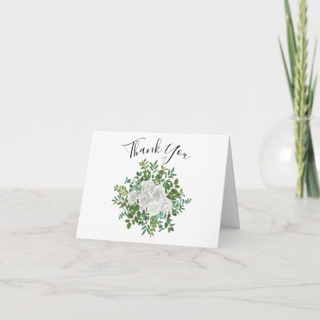 Carte De Remerciements Mariage floral rose noire et blanche (Devant)