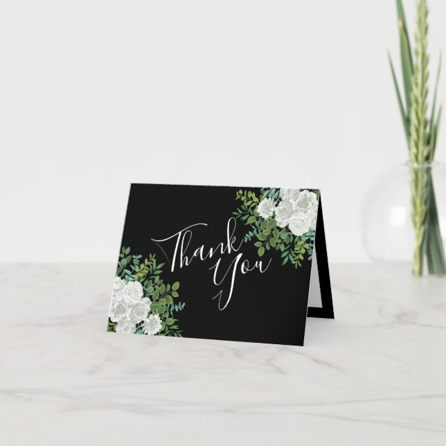 Carte De Remerciements Mariage floral rose noire et blanche (Devant)