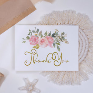 Carte De Remerciements Mariage Floral Rose Pâle Luxuriant Aquarelle