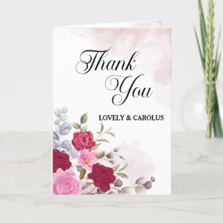 Carte De Remerciements Mariage floral rose personnalisé