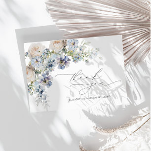 Carte De Remerciements Mariage floral rose poudré et bleu poussière