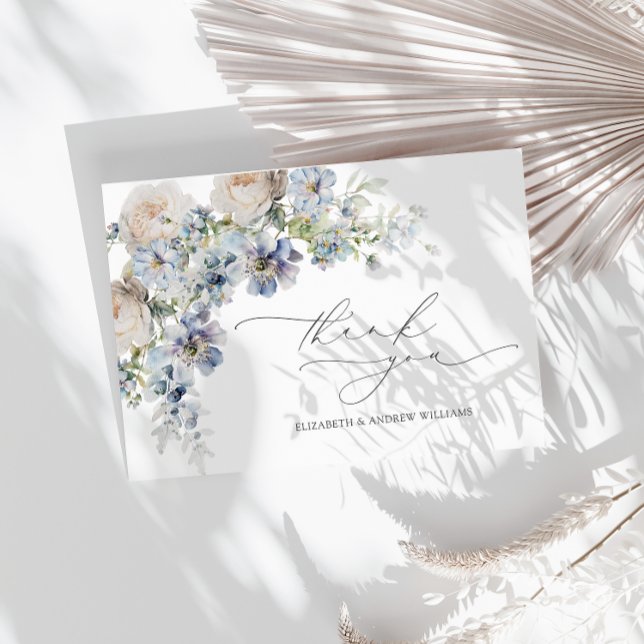 Carte De Remerciements Mariage floral rose poudré et bleu poussière (Créateur téléchargé)