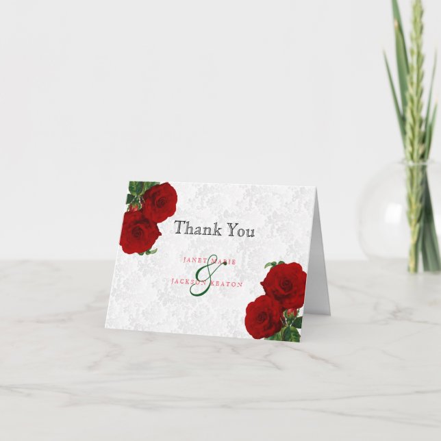Carte De Remerciements Mariage floral Rose rouge profonde (Devant)