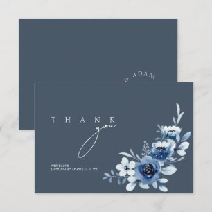 Carte De Remerciements Mariage Floral Rose Royal Bleu simple
