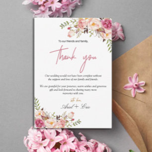 Carte De Remerciements Mariage floral rose simple
