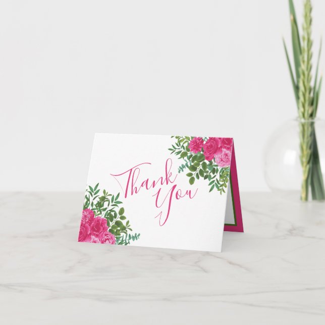 Carte De Remerciements Mariage floral rose vif (Devant)
