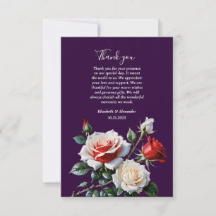 Carte De Remerciements Mariage floral roses rose blanc rose foncé