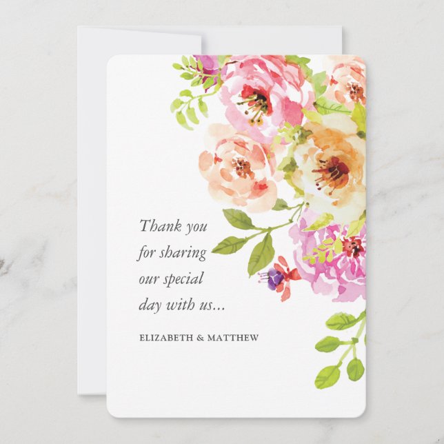 Carte De Remerciements Mariage floral rustique aquarelle (Devant)